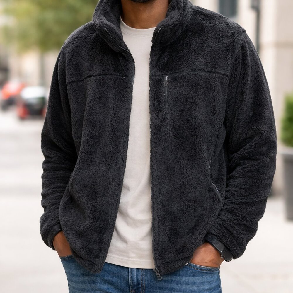 Hawke & Co. Black Fleece Zip-Front Plush Jacket 2XL NWT